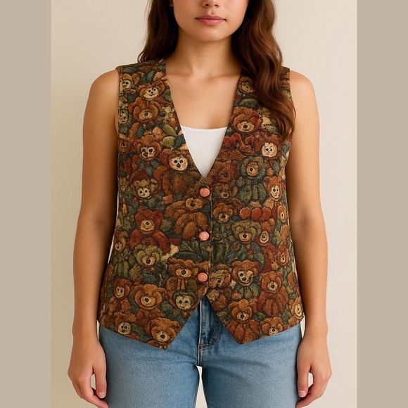 Facets Jackets & Blazers - Vest made by Facets covered in Teddy Bears. Size S. Adjustable w/tie. Br…